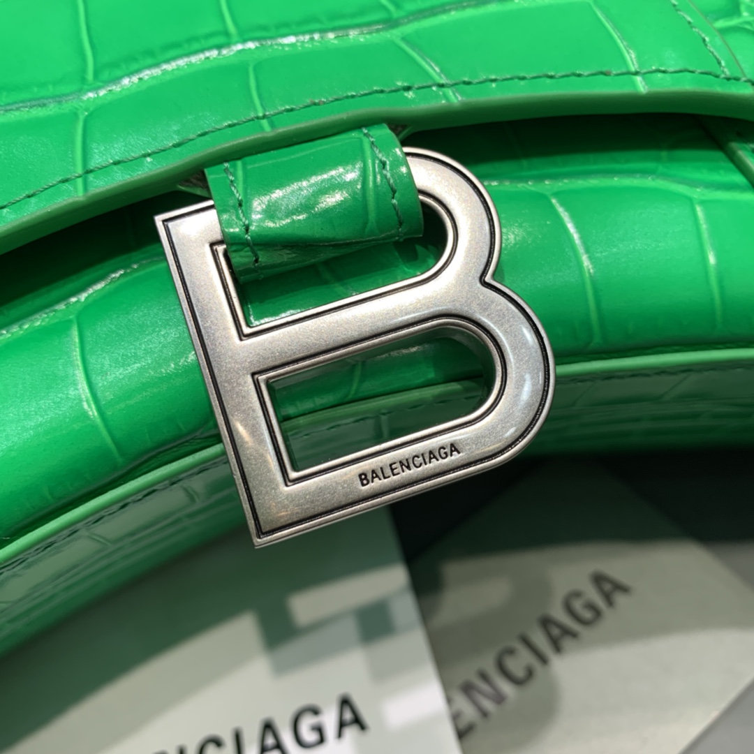 Balenciaga Hourglass XS Handbag Crocodile Embossed Shoulder Bag Green